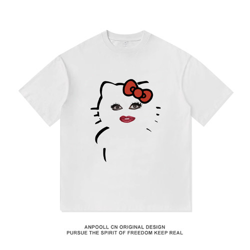 Hello Kitty恶搞凯蒂猫表情包纯棉短袖T恤男女宽松休闲上衣服印花