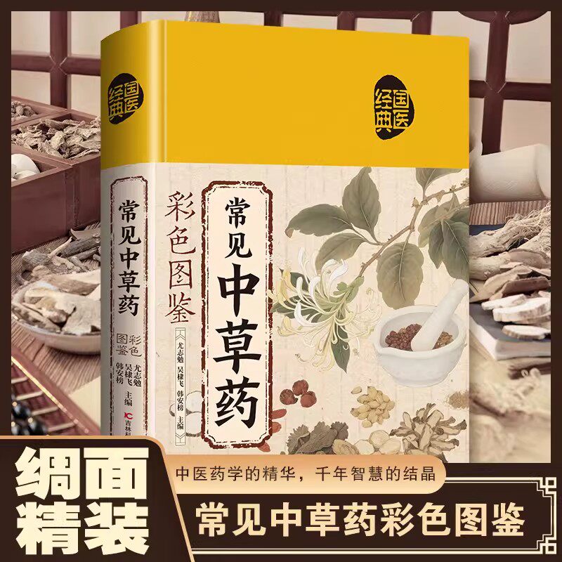 【布面精装】常见中草药彩色图鉴 中草药图鉴图谱中国药材图鉴中药材大全200多种常用中草药识别应用书籍