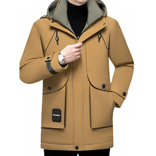 绅骑正品冬装羽绒服男中长款休闲连帽中年男士加厚保暖外套B77060