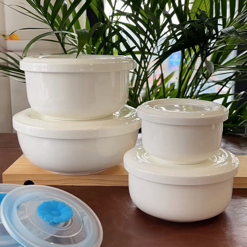 骨瓷碗带盖蒸蛋羹碗宝宝纯白陶瓷保鲜碗微波炉加热婴儿专用耐高温