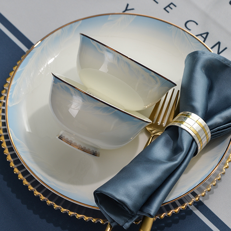 后海骨瓷轻奢家用高脚防烫吃饭碗