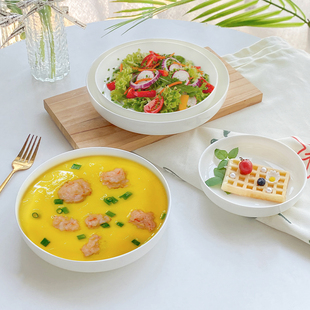 纯白色菜盘骨瓷家用蒸盘加深陶瓷窝盘蒸蛋羹盘耐高温空气炸锅烤盘