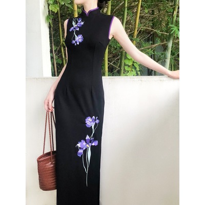 新中式绝美紫色气质旗袍裙