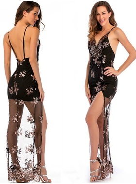 Women Summer Sexy Sleeveless Sequins Dress Nightclub Dresses