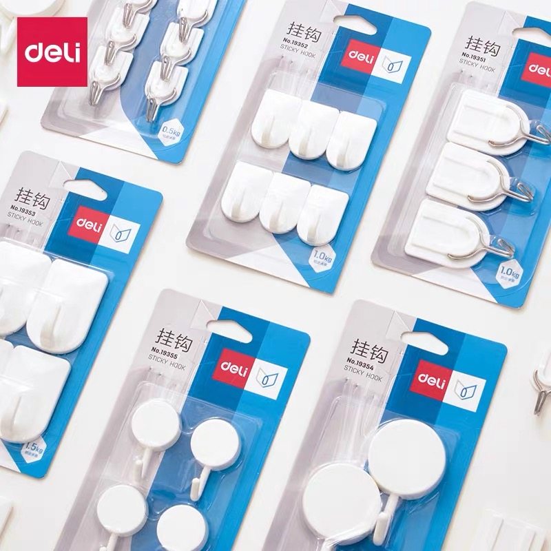 得力免打孔挂钩强力粘胶贴厨房墙壁承重无痕粘钩浴室门后衣帽钩子