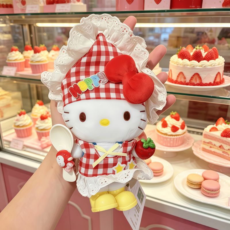 正版hellokitty红色黄色野炊大厨玩偶三丽鸥挂件包包娃娃送人礼物图片