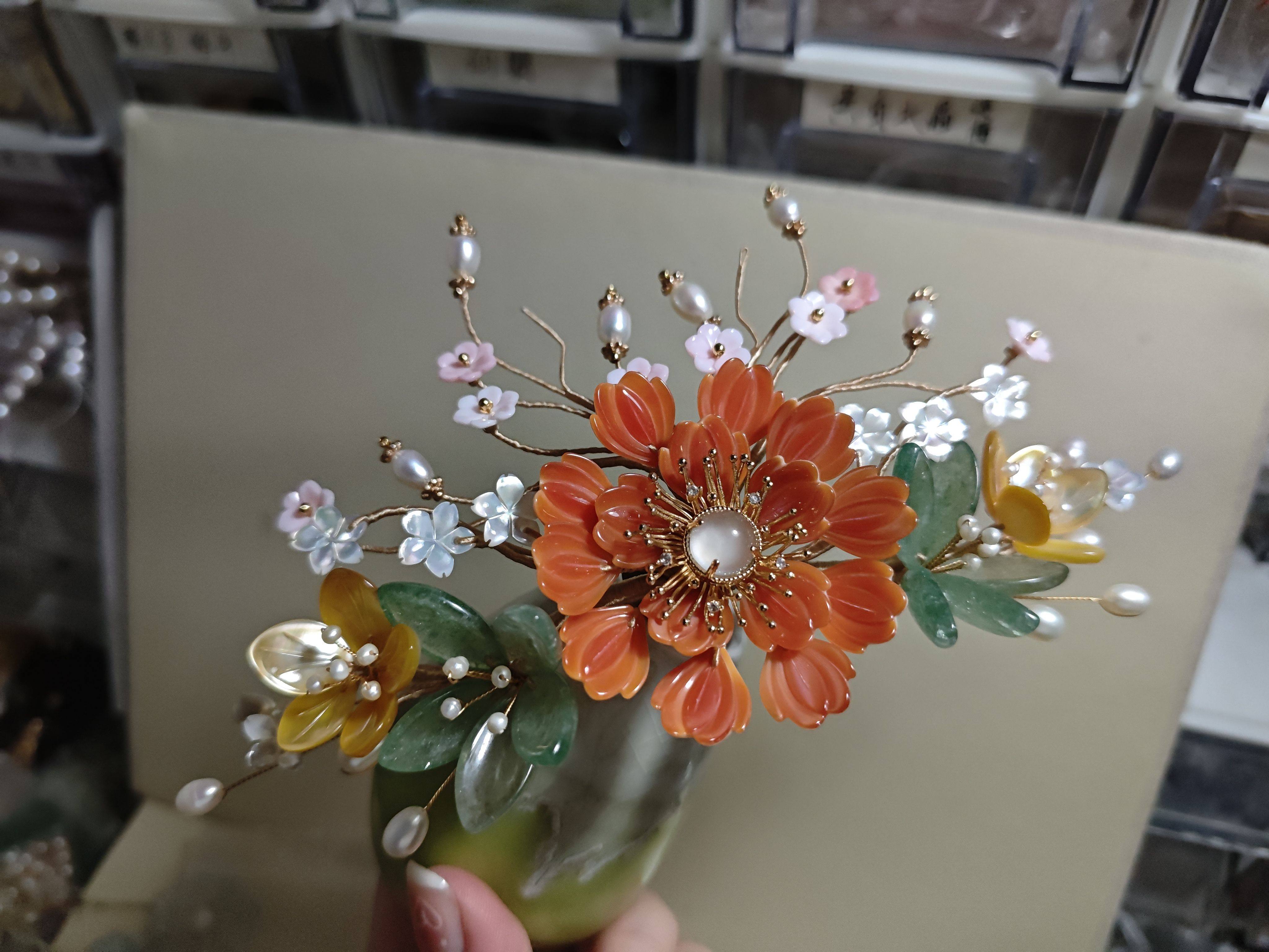 万宝螺草莓晶蝶贝立体簪花汉服发饰头饰古风饰品