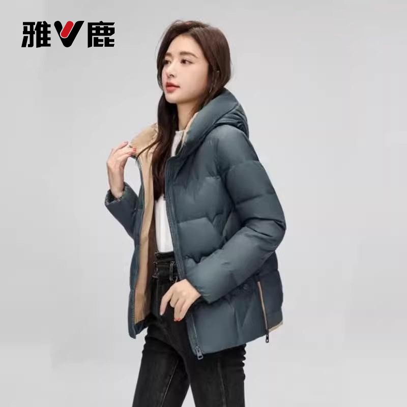 雅鹿连帽白鸭绒羽绒服轻薄款冬装