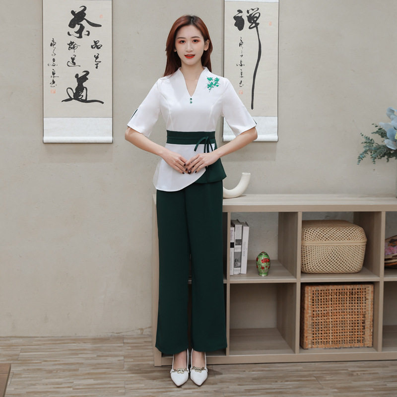 夏季新款美容院工作服女美容师足浴技师SPA养生馆套装短袖