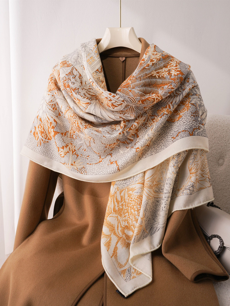 热带雨林福宝真丝羊毛丝毛大方巾