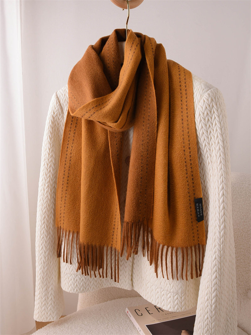 水波纹山羊绒围巾纯色双面长款秋冬季加厚保暖围脖男女情侣款送礼