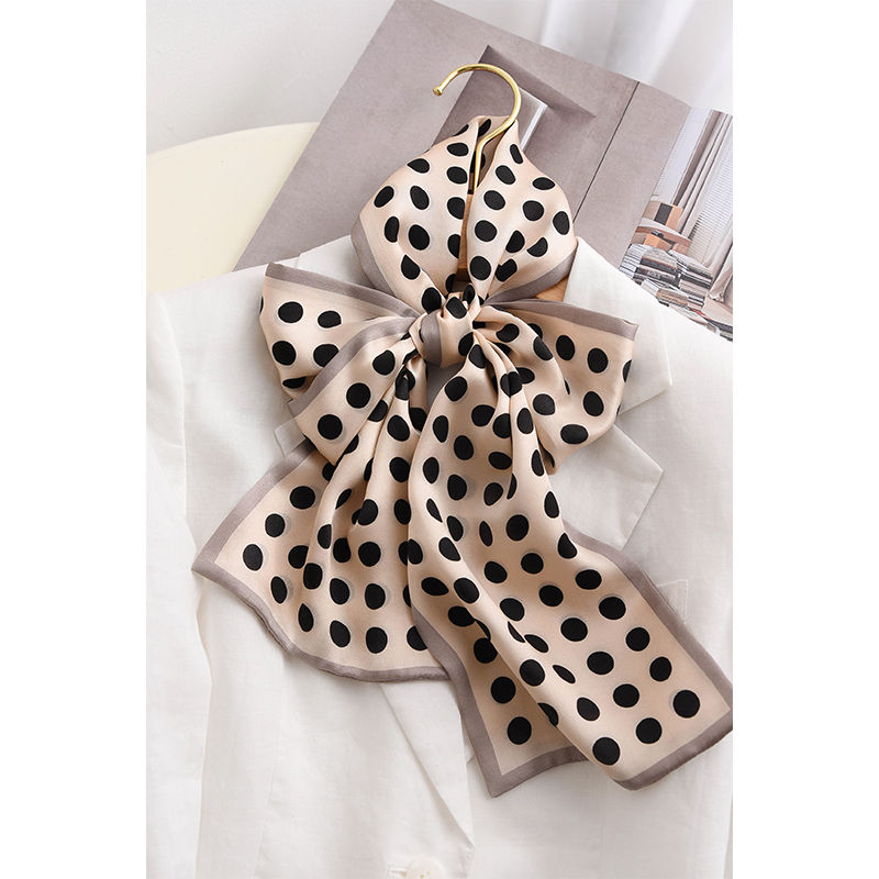 安妮日记复古波点真丝小领巾桑蚕丝春秋丝巾韩国双层飘带长条围巾