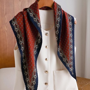 佩斯利的红笺 丝毛菱形巾桑蚕丝羊毛围巾复古红丝巾春秋百搭领巾