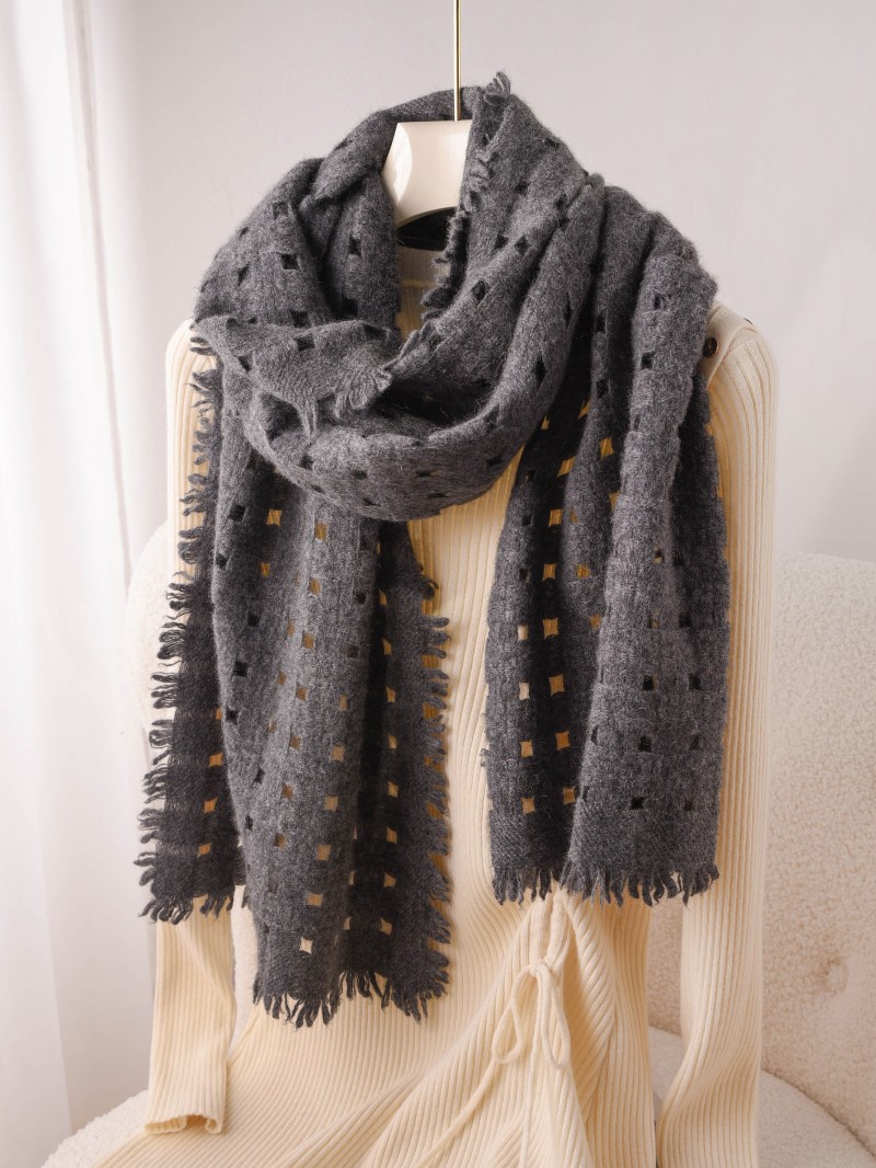 深灰羊绒围巾镂空洞洞男女秋冬季