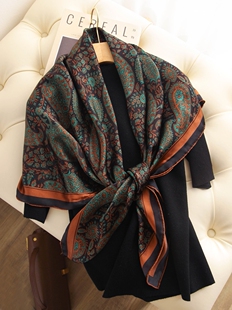 香云腰果花真丝大方巾复古100%桑蚕丝丝巾春秋夏季 围巾披肩女送礼