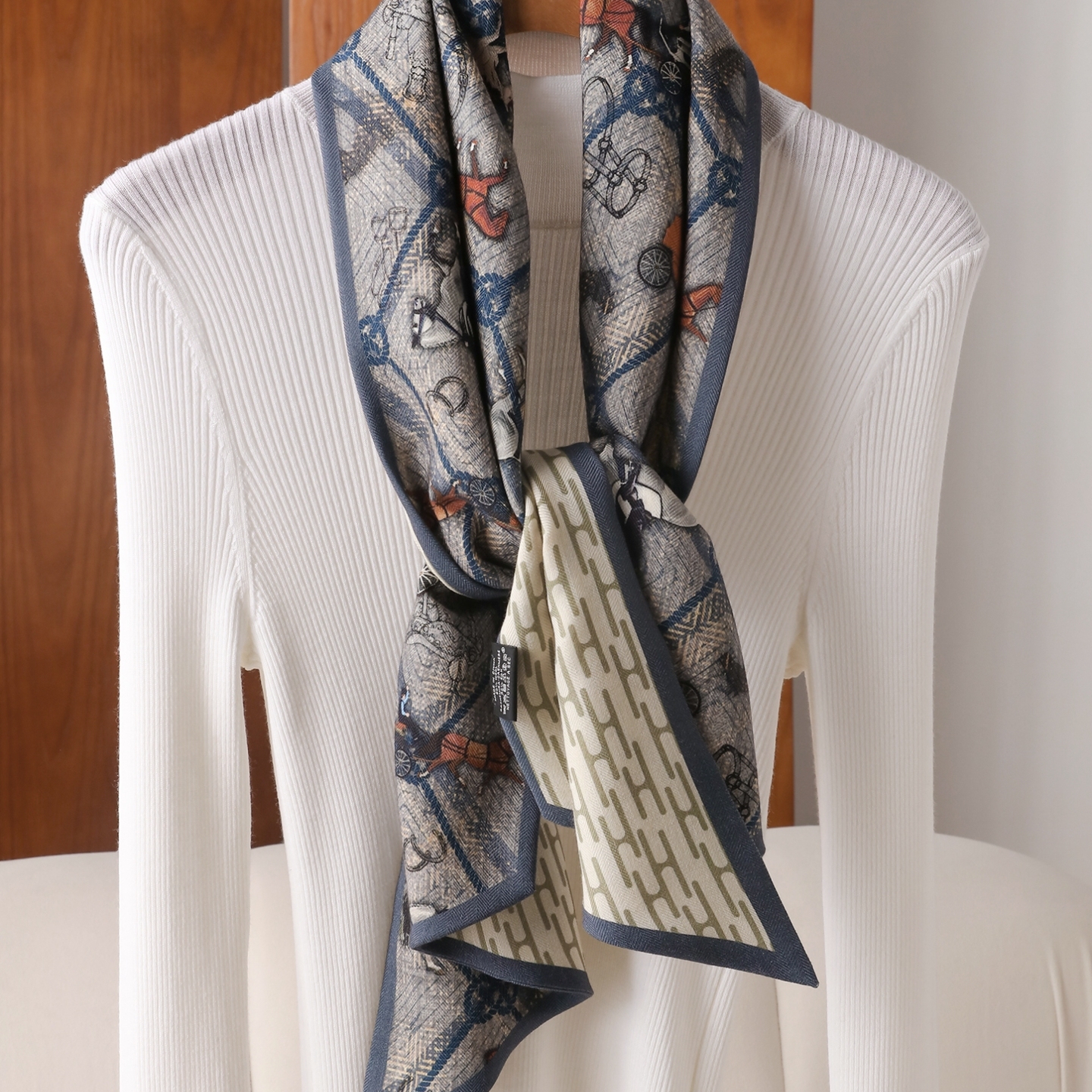 灰蓝马车 双面丝毛飘带真丝羊毛围巾欧美秋冬季保暖丝巾长条领巾