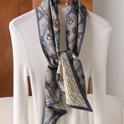 灰蓝马车 双面丝毛飘带真丝羊毛围巾欧美秋冬季保暖丝巾长条领巾