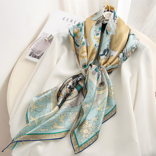 复古青花瓷真丝大方巾缎面丝巾女新中式 桑蚕丝围巾披肩教师节送礼
