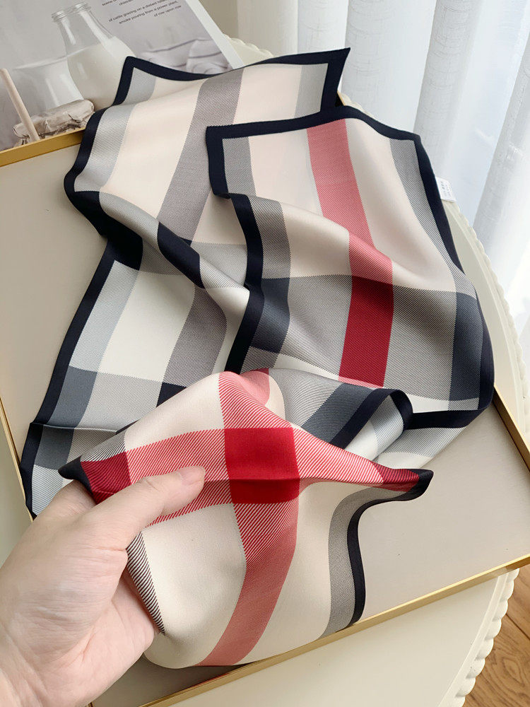 英伦格子真丝飘带细窄长条丝巾桑蚕丝围巾百搭女春秋双层双面领巾