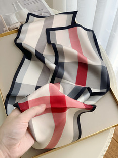 英伦格子真丝飘带细窄长条丝巾桑蚕丝围巾百搭女春秋双层双面领巾