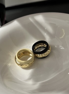 女珐琅宽面黑金戒指法国