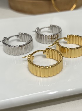 国潮设计师KH罗缎Fusilli空间线条几何纯银耳环轻奢小众潮大耳圈