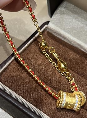 高克重古法沙金六字箴言编织红绳跑环好运手链本命年女生闺蜜手饰