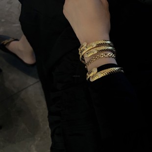 高阶spiga系列中古款 回流vintage风蛇形弹力蛇骨手镯女开口欧美