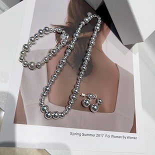 丹麦姐妹花Lie小众轻奢设计大小圆球925银圆珠子项链法式锁骨链女