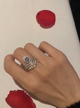 女仿海蓝宝名媛婚戒戒指约瑟芬