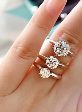 六爪纯银镀金克拉求婚戒指莫桑石