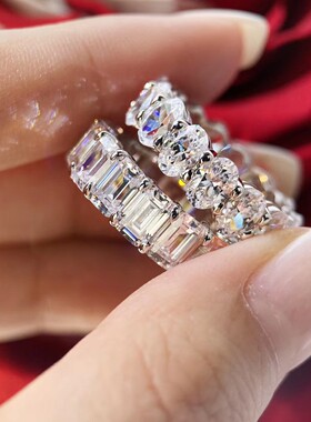 ins欧美风夸张排钻祖母绿戒指网红同款闪耀蹦迪戒食指戒叠戴女