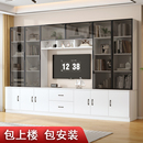 现代简约一体实木电视柜书柜组合收纳储物柜高款 定制客厅背景墙柜