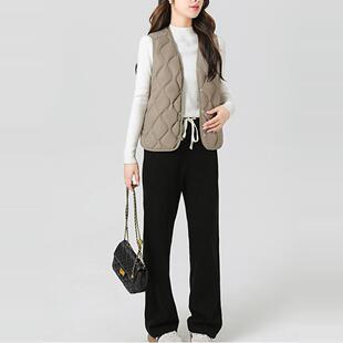 女轻薄白鸭绒羽绒服马甲V领背心外穿坎肩收腰羊绒大衣内搭修身胆A