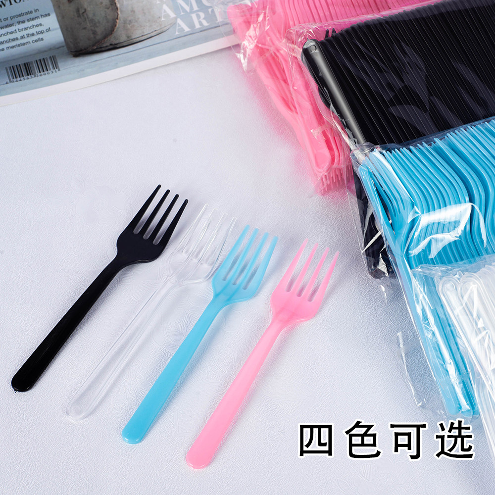 生日蛋糕叉子一次性叉子水果捞叉散装整包蛋糕叉四齿加厚塑料叉子
