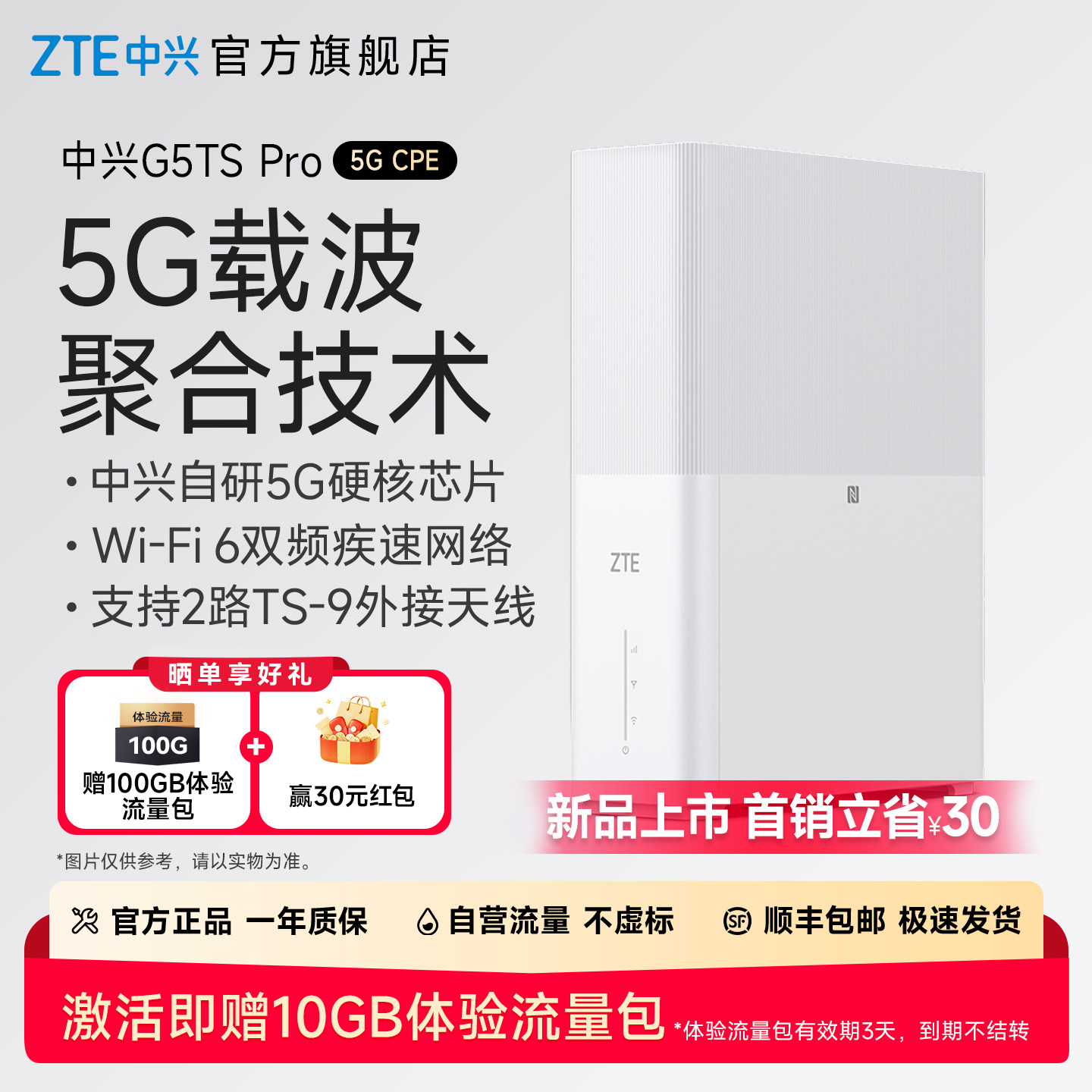 新品上市/中兴G5TS Pro 5G CPE自研5G芯片WiFi6双频网络AX3000支持TS-9外接天线4千兆网口APP远程管理官方店