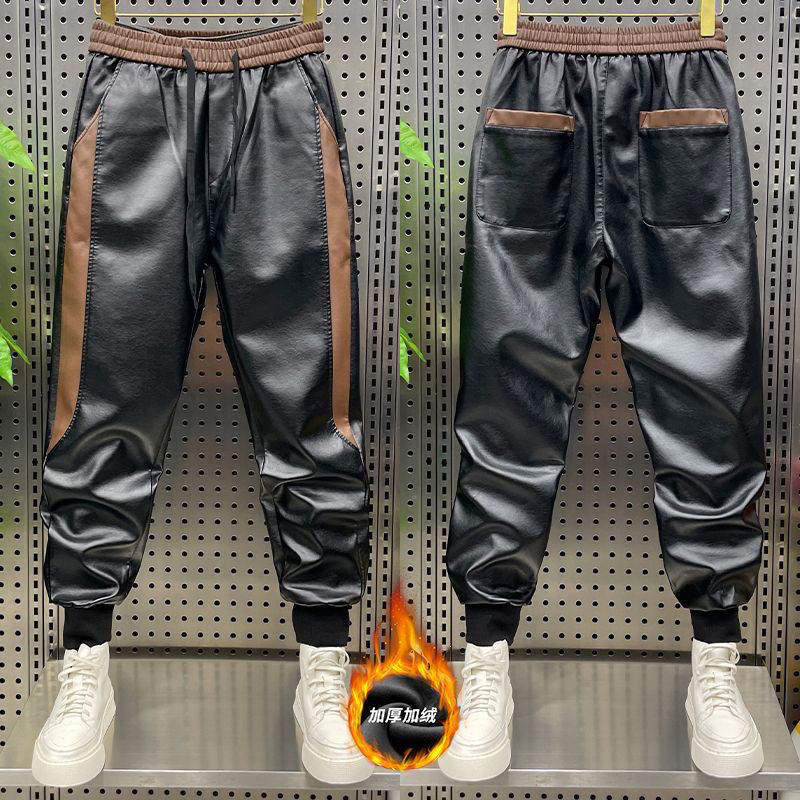 加绒加厚长裤男士冬季骑手皮裤男机车保暖防风潮流修身束脚休闲裤,男装,休闲裤,淘宝优惠券,粉丝福利购,淘宝优惠卷