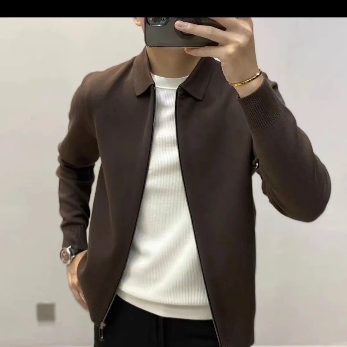 2025秋冬新款男士拉链针织开衫纯色简约潮流百搭夹克外套春秋上衣