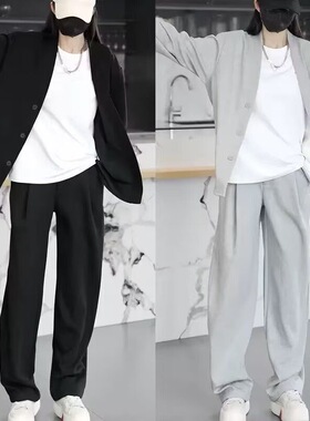 秋季美式潮牌高级感休闲运动套装男女韩版时尚V领外套长裤两件套