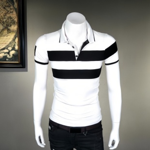 T恤青年翻领条纹修身 男士 上衣时尚 体恤夏季 欧洲站短袖 男装 POLO衫