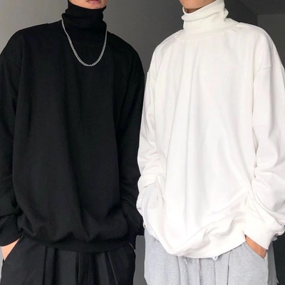 高领打底衫男士女秋冬季2025ins新款宽松时尚加绒纯色长袖t恤上衣