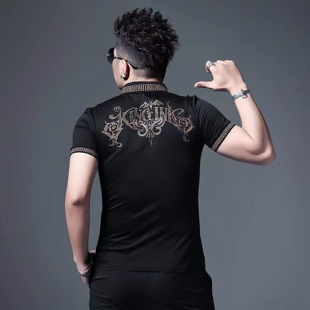 短袖 t恤潮个性 徽章印花翻领半袖 欧洲站夏季 男装 polo衫 衫 上衣 男士