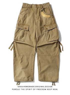 日系定番JUNGLE STOCK 厚实复古青年潮做旧洗水大口袋休闲工装裤