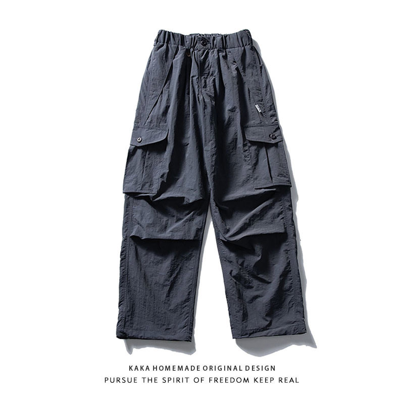 日系复古机能风多口袋伞兵工装裤男女潮牌宽松直筒阔腿休闲长裤,男装,休闲裤,淘宝优惠券,粉丝福利购,淘宝优惠卷