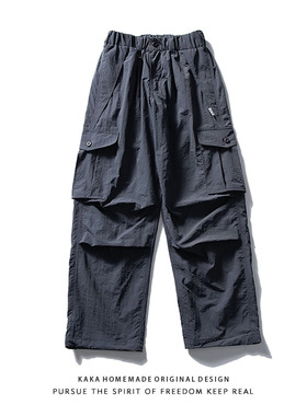 日系复古机能风多口袋伞兵工装裤男女潮牌宽松直筒阔腿休闲长裤