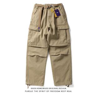 日式复古潮牌加绒定番厚实加绒复古平纹做旧洗水凤琴口袋工装裤