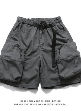 日系工装短裤男夏季机能潮牌户外宽松多口袋五分裤水洗棉休闲裤潮