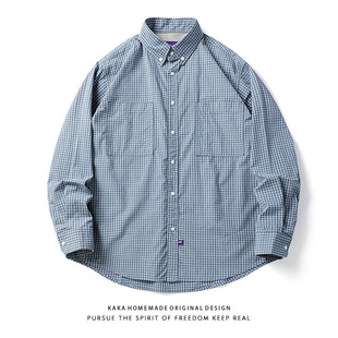 宽松廓形条纹细格子衬衣 男春季 25SS日系复古水洗做旧格子长袖 衬衫