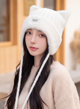 日系甜美猫耳毛绒帽43