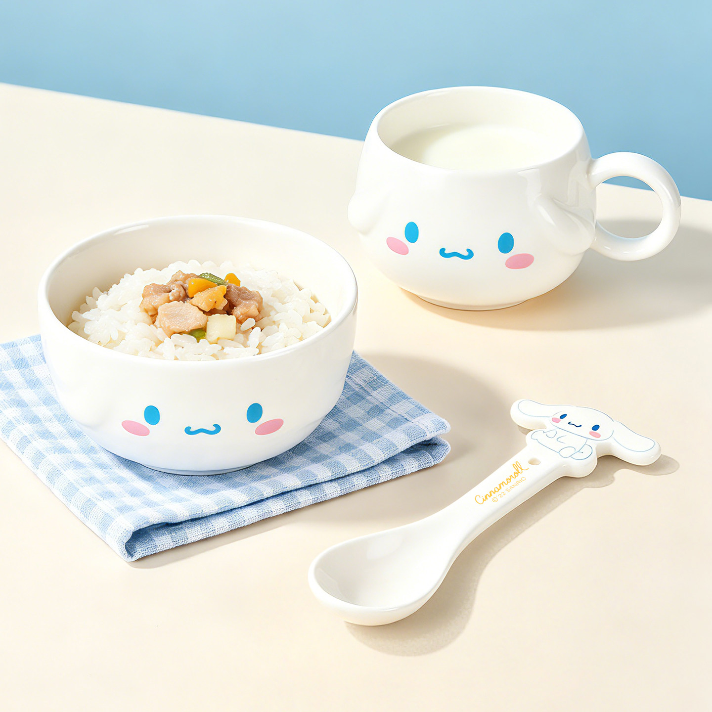 玉桂狗餐具套装家用一人食碗盘杯子勺可爱高颜值儿童饭碗生日礼物